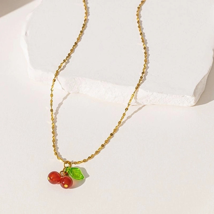 Jewelry Simple Style Commute Cherry 304 Stainless Steel 18K Gold Plated Plating Pendant Necklace