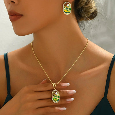 Copper Inlay Mountain Water Pearl Zircon Jewelry Set