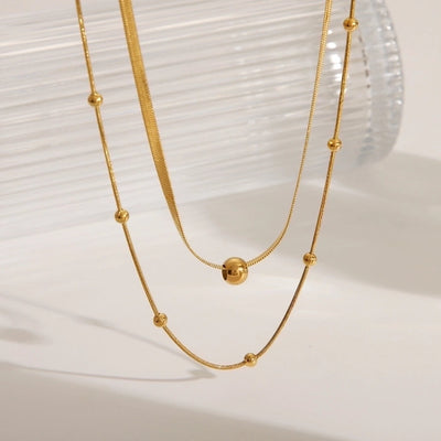 Jewelry French Style Sweet Commute Solid Color 304 Stainless Steel 18K Gold Plated Double Layer Necklaces