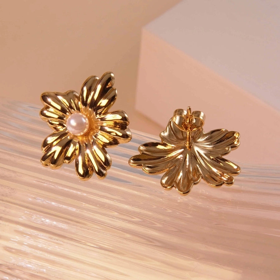1 Pair Vacation Sweet Artistic Flower Floral Plating 304 Stainless Steel Imitation Gold  Ear Studs