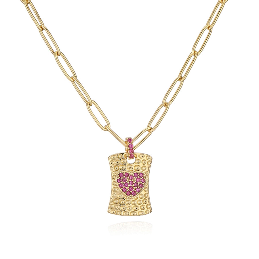 Jewelry Hip-Hop Shiny Heart Shape Copper Copper Zircon 18K Gold Plated Inlay Pendant Necklace