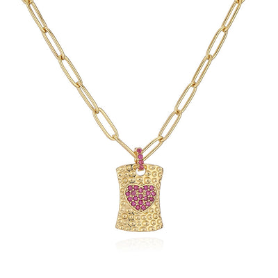 Jewelry Hip-Hop Shiny Heart Shape Copper Copper Zircon 18K Gold Plated Inlay Pendant Necklace