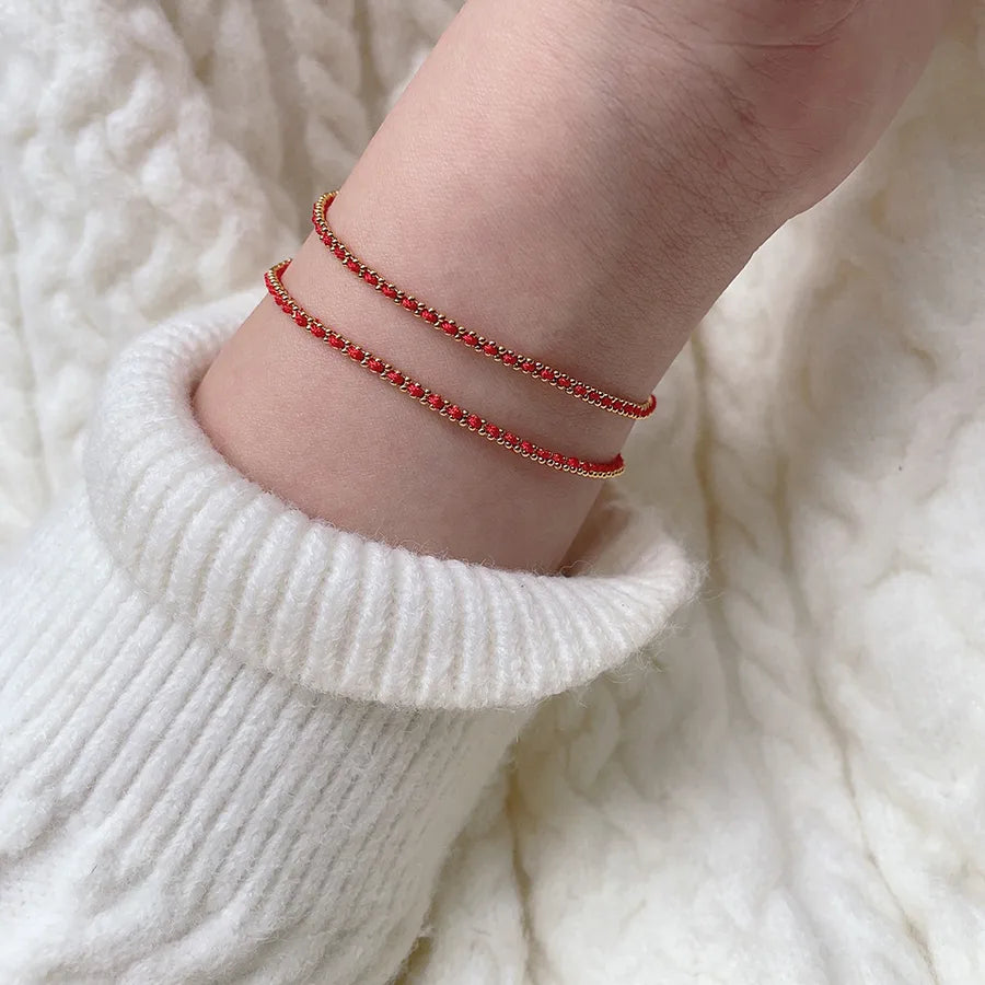 Hip-Hop Simple Style Solid Color Titanium Steel 18K Gold Plated ball chain Woven Chain Bracelets In Bulk