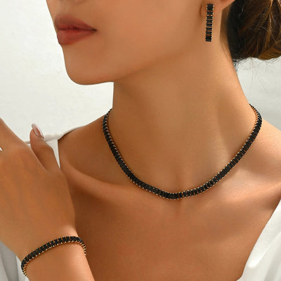 Copper 18K Gold Plated Inlay Geometric Zircon Copper Jewelry Sets