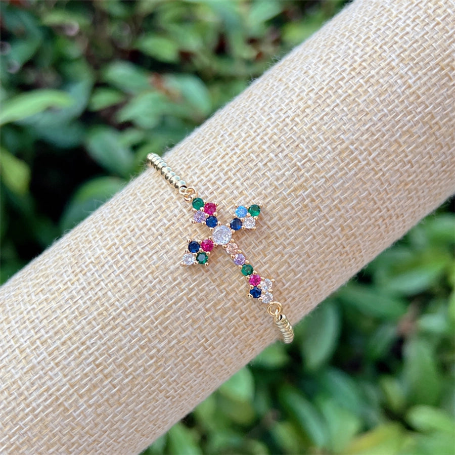 Jewelry Simple Style Classic Style Cross Virgin Mary Copper Zircon 18K Gold Plated Bracelets Necklace Jewelry Set