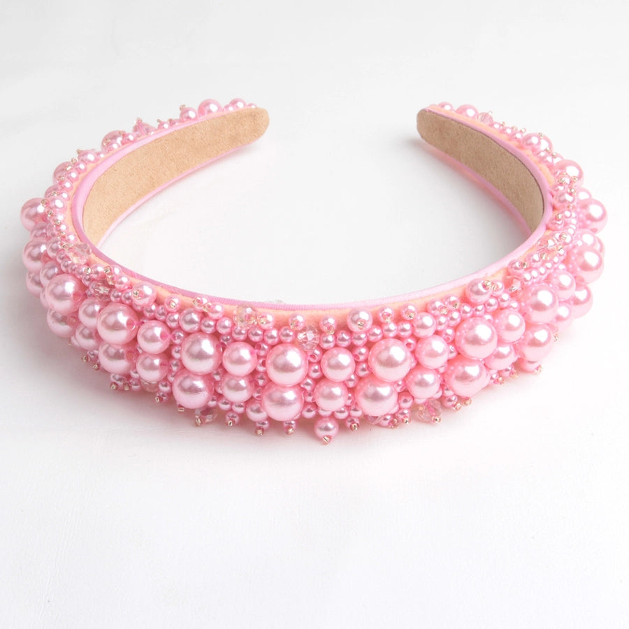 Women's Lady Geometric Artificial Pearl Cloth Rhinestone Hair Band