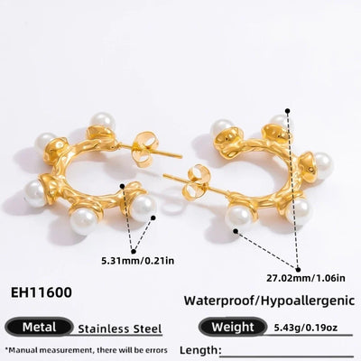 1 Pair Elegant Solid Color Plating Inlay 304 Stainless Steel Pearl 18K Gold Plated Earrings Ear Studs