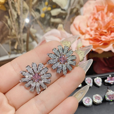 1 Pair Elegant Star Heart Shape Inlay Copper Artificial Gemstones Ear Studs