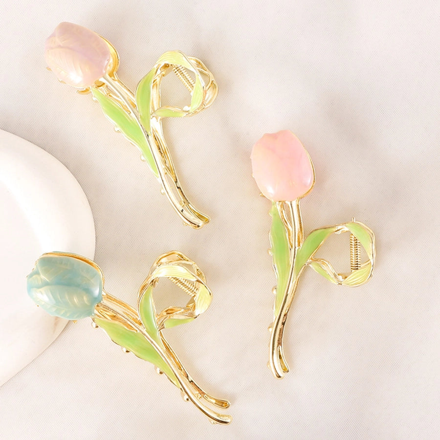 Small fresh tulip flower hairpin back head clip hair shark clip Japanese and Korean wind high-grade hair accessories women