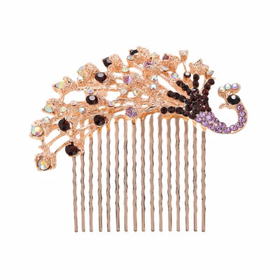 Women's Retro Peacock Alloy Inlay Zircon Insert comb