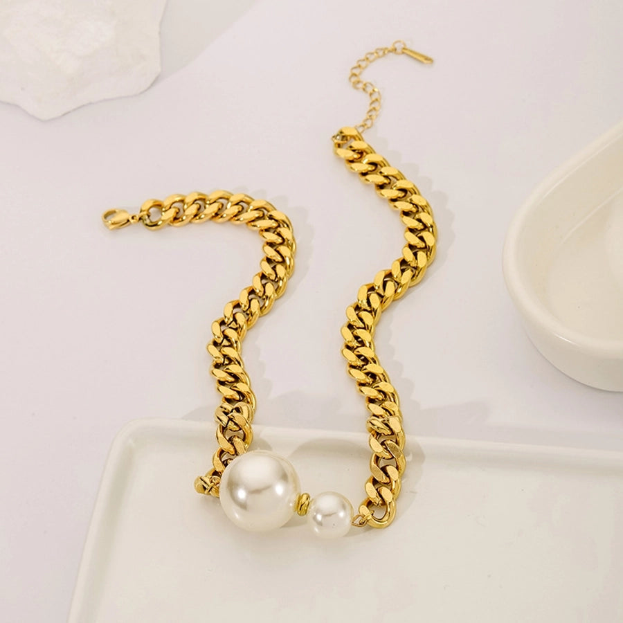 Jewelry Retro Simple Style Round 304 Stainless Steel Pearl Pendant Necklace