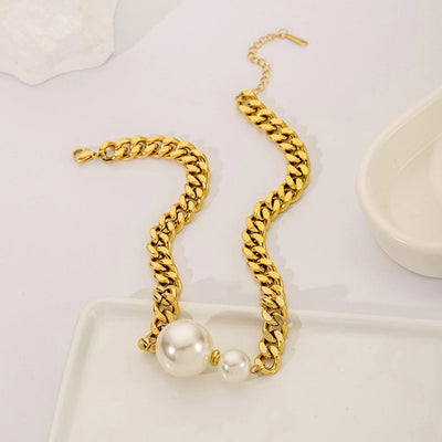 Jewelry Retro Simple Style Round 304 Stainless Steel Pearl Pendant Necklace