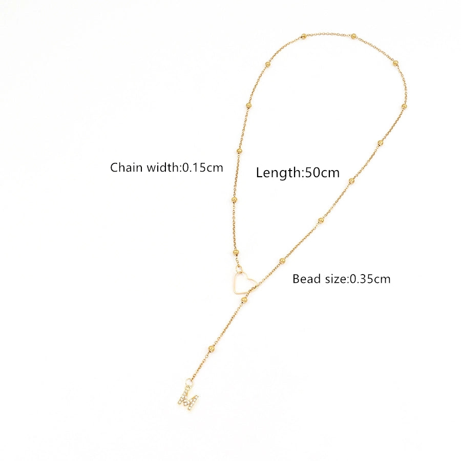 201 Stainless Steel Copper Inlay Letter Zircon Pendant Necklace