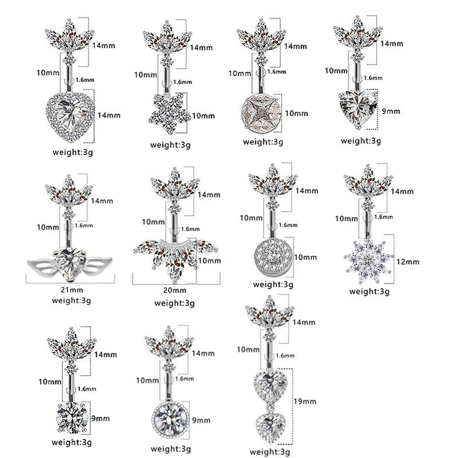 1 Piece Belly Rings Hip-Hop Sexy Heart Shape 316 Stainless Steel  Copper Plating Zircon White Gold Plated Gold Plated