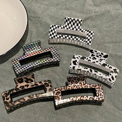 simple style cows plaid cheetah print plastic stoving varnish hollow out hair claws