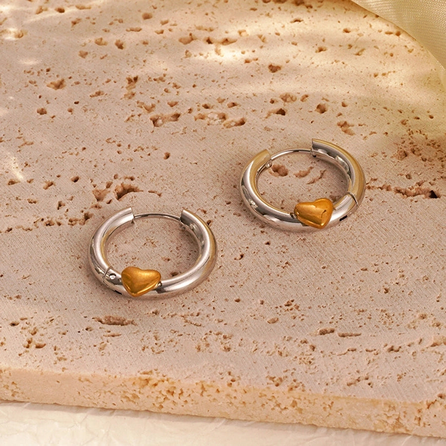 1 Pair IG Style Heart Shape 304 Stainless Steel 18K Gold Plated Earrings