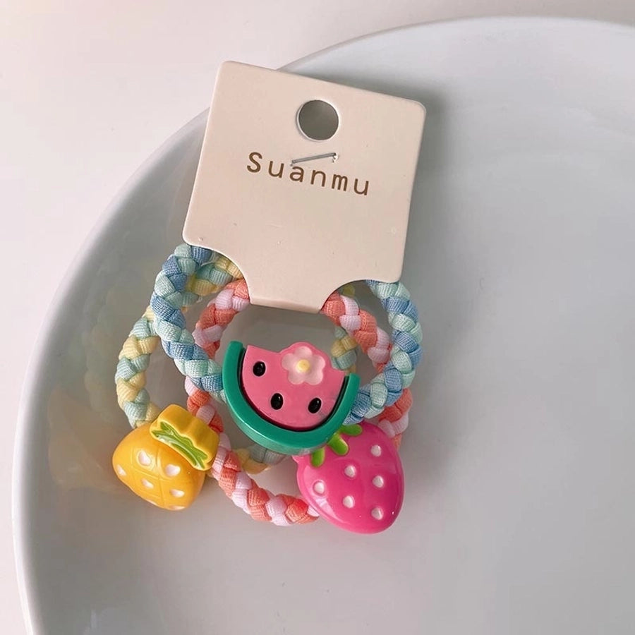 kid's cartoon style animal fruit flower cloth resin contrast collar hair tie