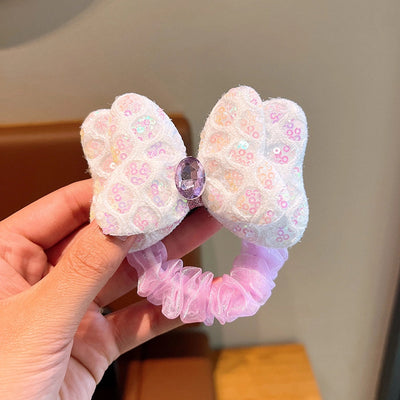 sweet bow knot cloth inlay rhinestones hair tie