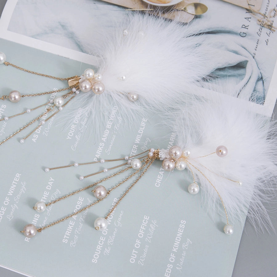 A Pair of New Super Fairy Hairy Hair Clips Feather Hairpin Girl Ancient Style Han Chinese Clothing Clip Hairware Bridal Mori Fairy Side Clip