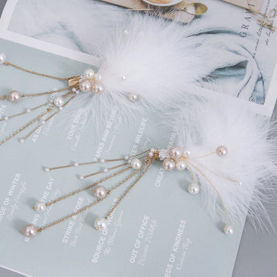 A Pair of New Super Fairy Hairy Hair Clips Feather Hairpin Girl Ancient Style Han Chinese Clothing Clip Hairware Bridal Mori Fairy Side Clip