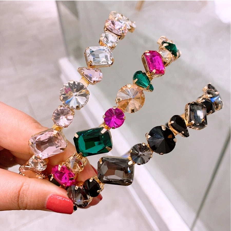 lady streetwear geometric alloy plating inlay rhinestones hair band