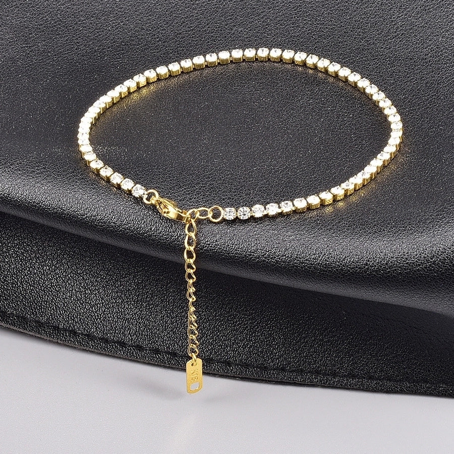 Sweet Simple Style Solid Color Titanium Steel 18K Gold Plated Rhinestones Bracelets In Bulk