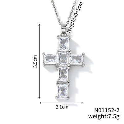 304 Stainless Steel Copper K Gold Plated Rhodium Plated Inlay Cross Zircon Pendant Necklace