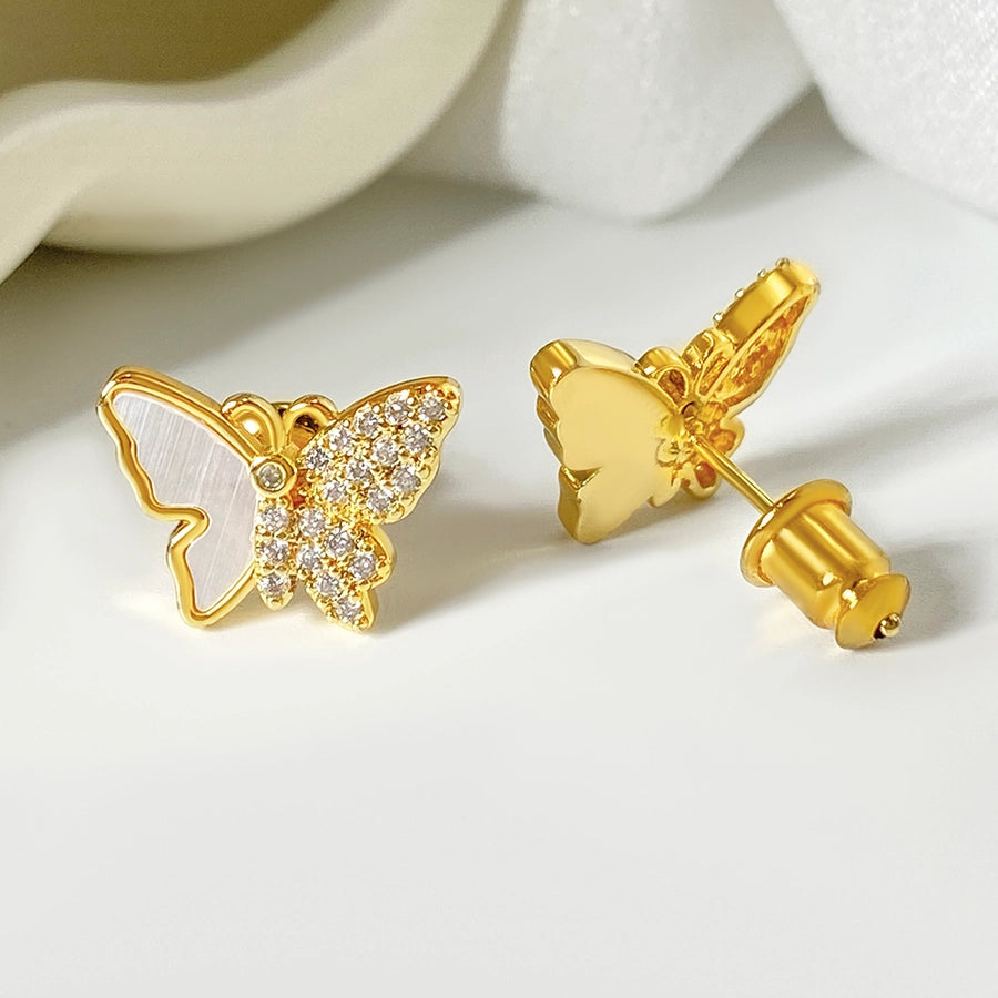 1 Pair Fairy Style Elegant Novelty Butterfly Inlay Copper Shell Zircon Ear Studs