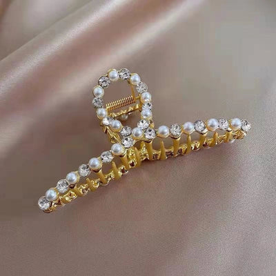 Women's Simple Style Solid Color Metal Plating Inlay Rhinestones Pearl Hair Claws