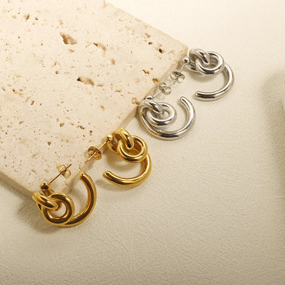 1 Pair Elegant C Shape Color Block Titanium Steel Ear Studs