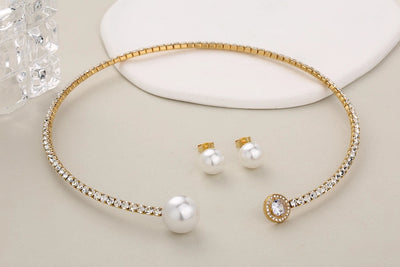 Jewelry Glam Luxurious Shiny Circle Square Heart Shape 304 Stainless Steel Imitation Pearl Rhinestone Jewelry Set