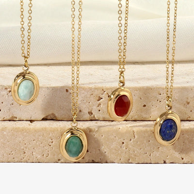 Jewelry Vintage Style Geometric Titanium Steel Natural Stone 14K Gold Plated Plating Pendant Necklace