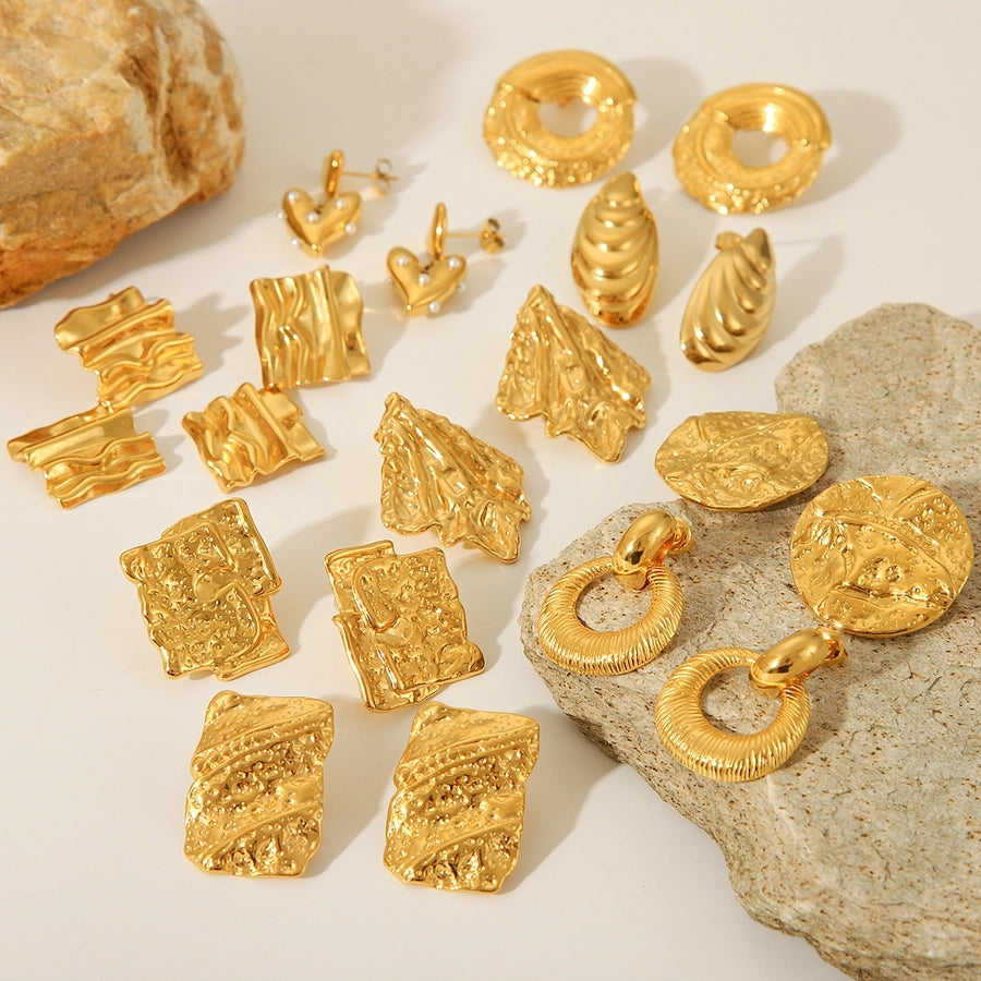 1 Pair IG Style Geometric Solid Color Plating 304 Stainless Steel 18K Gold Plated Drop Earrings Ear Studs