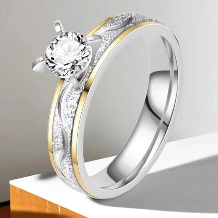 Jewelry Simple Style Geometric Titanium Steel Zircon Mixed Metal Plating Rings