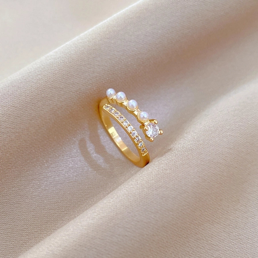 Brass Gold Plated Geometric Zircon Brass Rings