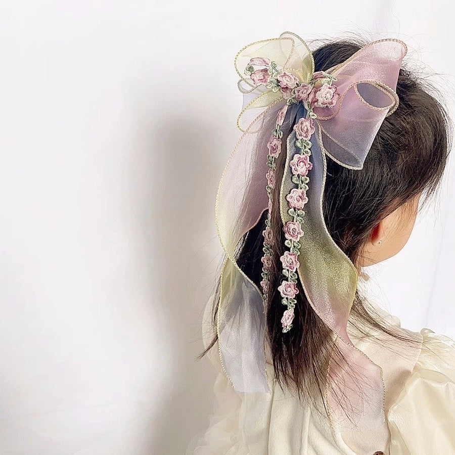 sweet bow knot synthetic yarn hair clip