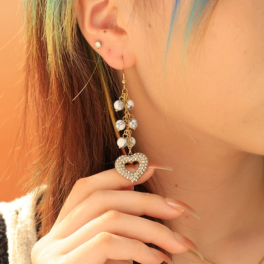 1 Pair Elegant Bohemian Simple Style Heart Shape Tassel Plating 304 Stainless Steel Zircon 14K Gold Plated Drop Earrings