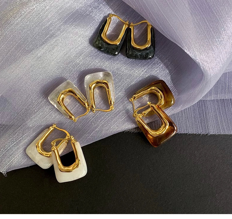 Autumn and Winter  pull style U-shaped geometric resin earrings Women's Light luxury high-end design earrings fashion earrings