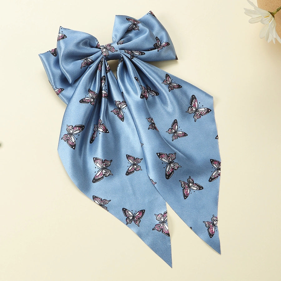 streamer french chiffon butterfly print head ring horsetail bow hair ring