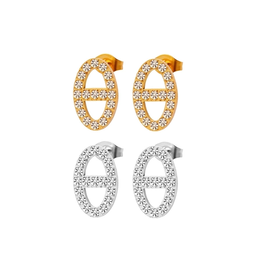 1 Pair Retro Simple Style Oval Inlay 304 Stainless Steel 316 Stainless Steel  Rhinestones 18K Gold Plated Ear Studs