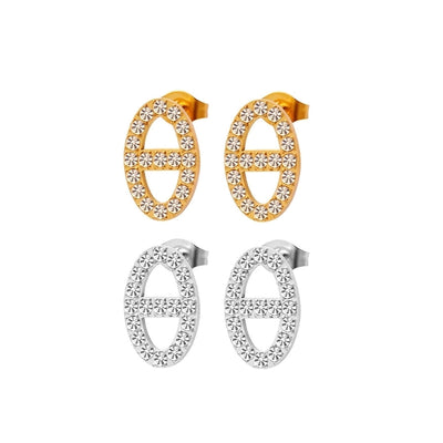 1 Pair Retro Simple Style Oval Inlay 304 Stainless Steel 316 Stainless Steel  Rhinestones 18K Gold Plated Ear Studs