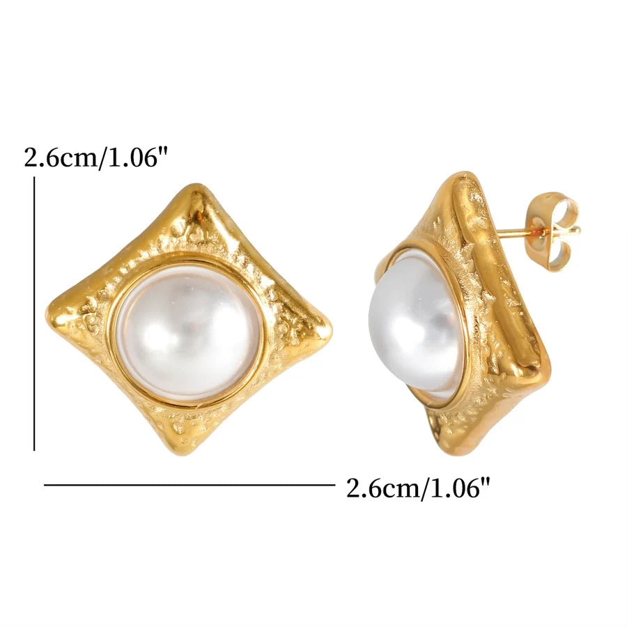 Jewelry IG Style Simple Style Commute Rhombus 304 Stainless Steel Pearl Inlay Rings Earrings Necklace
