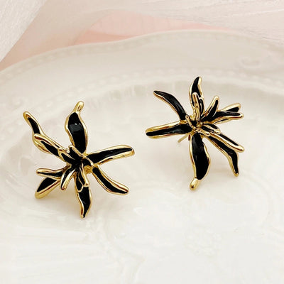 1 Pair Elegant Cute Artistic C Shape Pentagram Flower Enamel Inlay 304 Stainless Steel Zircon 14K Gold Plated Ear Studs