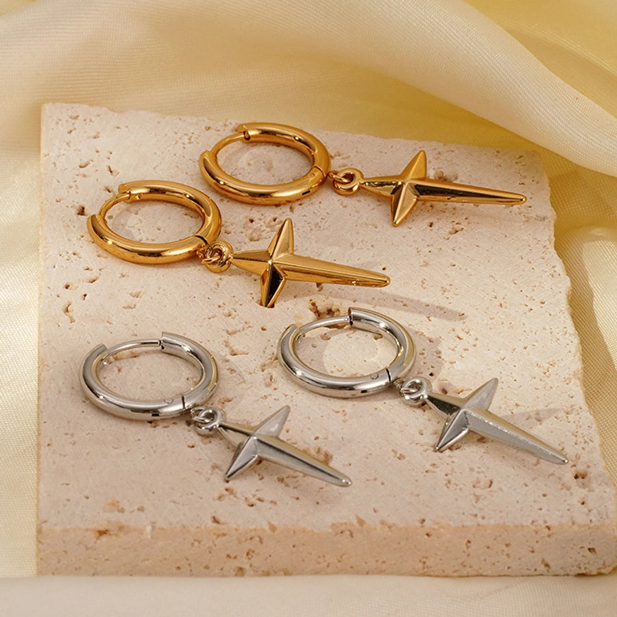 1 Pair Simple Style Star 304 Stainless Steel Drop Earrings