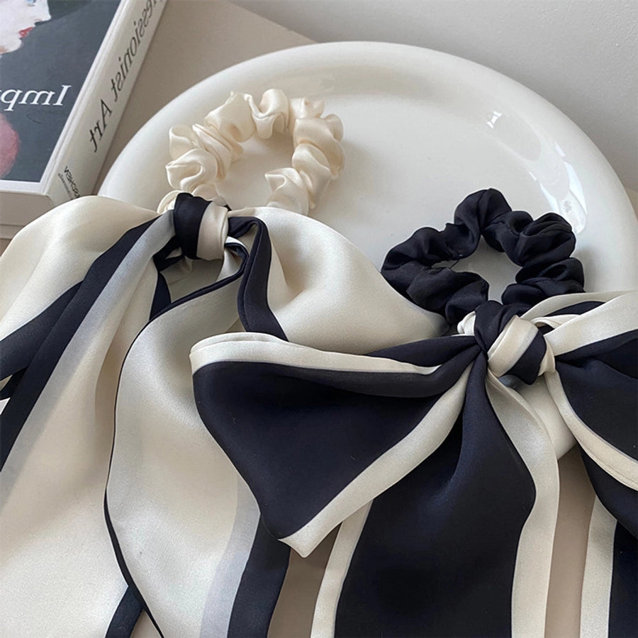imported hair accessories simple sweet black and white bow hair band hair tie silk scarf headband temperament ribbon hair ring