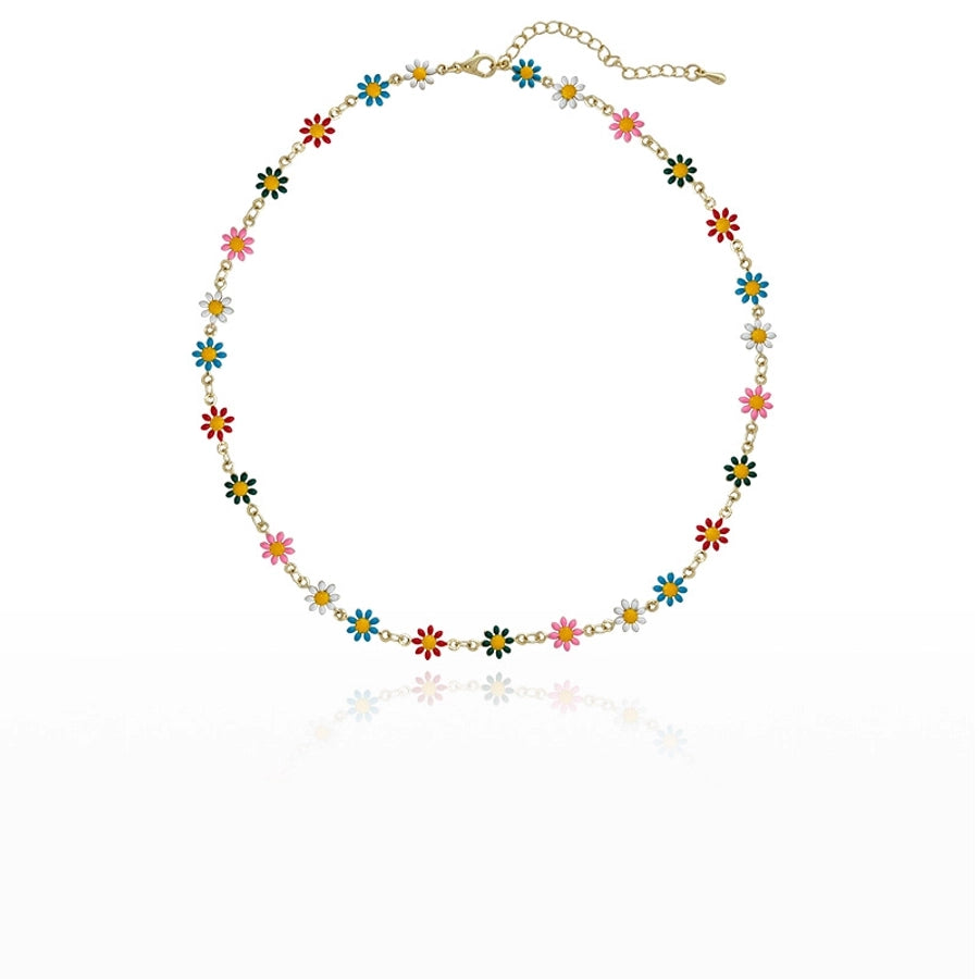 Copper Enamel Plating Daisy Necklace