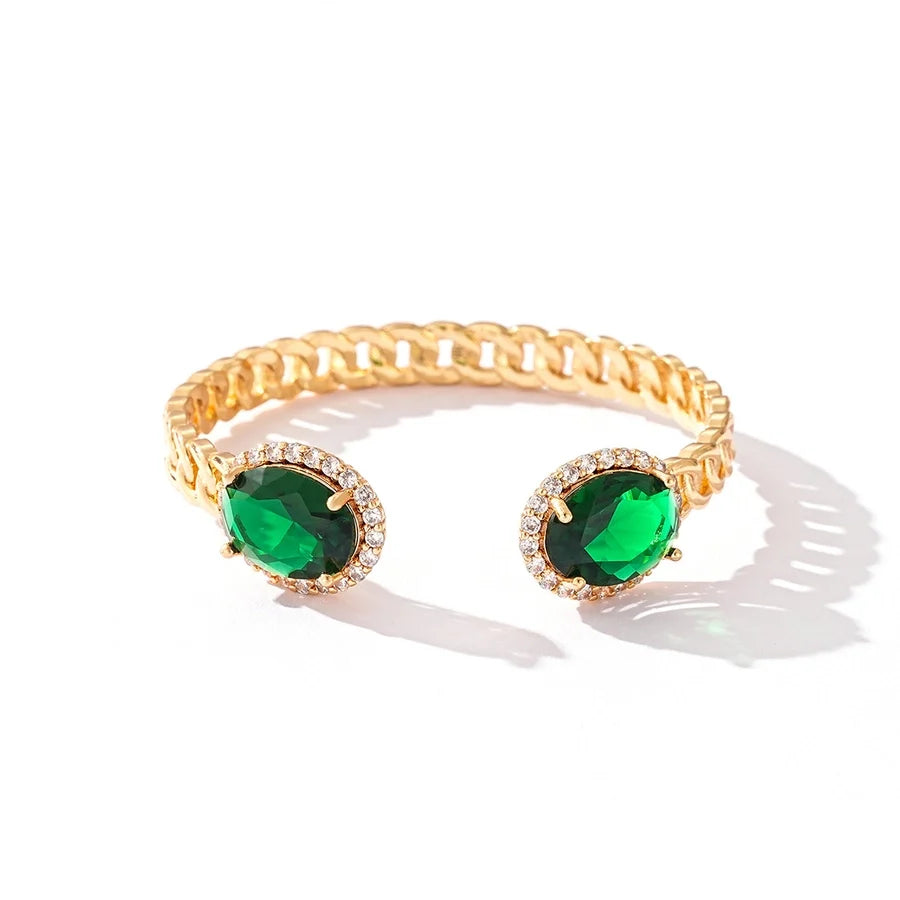 Jewelry Retro Oval Copper Zircon Rings Bracelets Jewelry Set