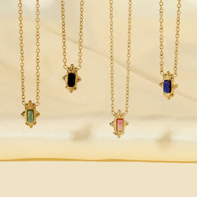 Jewelry Retro French Style Simple Style Geometric Titanium Steel Natural Stone 14K Gold Plated Plating Pendant Necklace