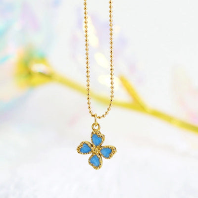 Jewelry Casual Retro French Style Leaf Flower Titanium Steel Enamel Pendant Necklace