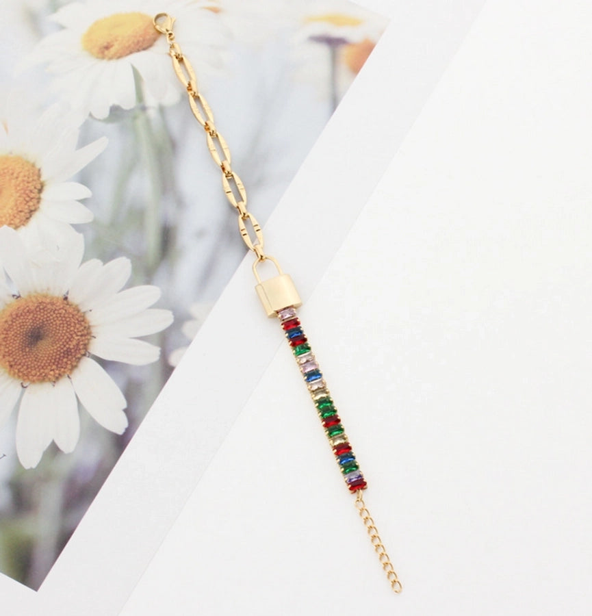 Elegant Streetwear Rectangle Titanium Steel Zircon Bracelets In Bulk